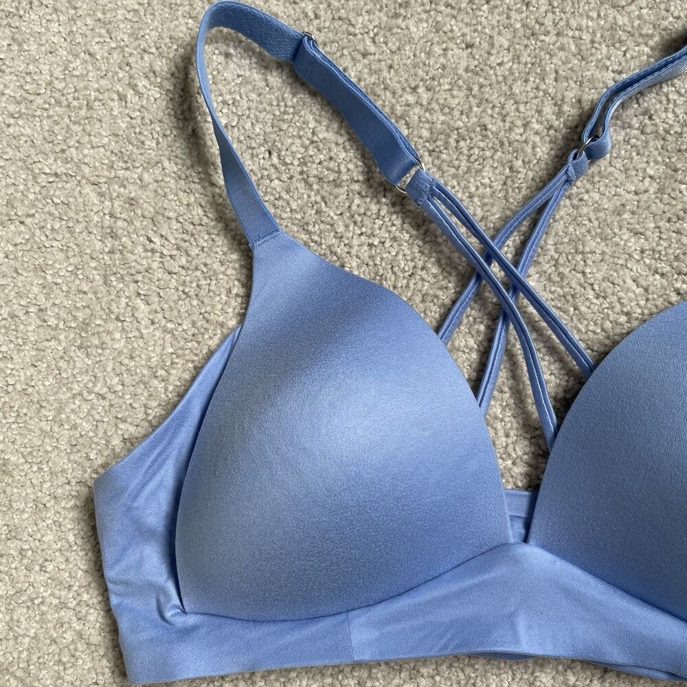 Aerie Real Sunnie Wireless Bra Crossover Back Light Blue Supportive Size 34B - Picture 4 of 8